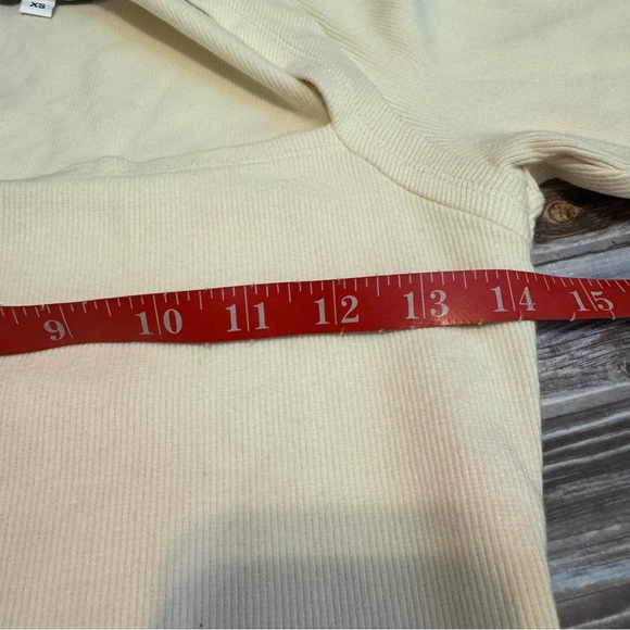 Derek Lam Puff Sleeve Square Neck Rib Knit Crop Top Yellow Cream Sz XS - Picture 9 of 9